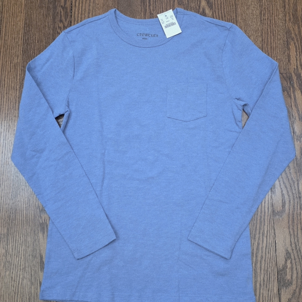 J. Crew Boys' Long-Sleeve Pocket T-Shirt in Slub Cotton Retro Blue XL